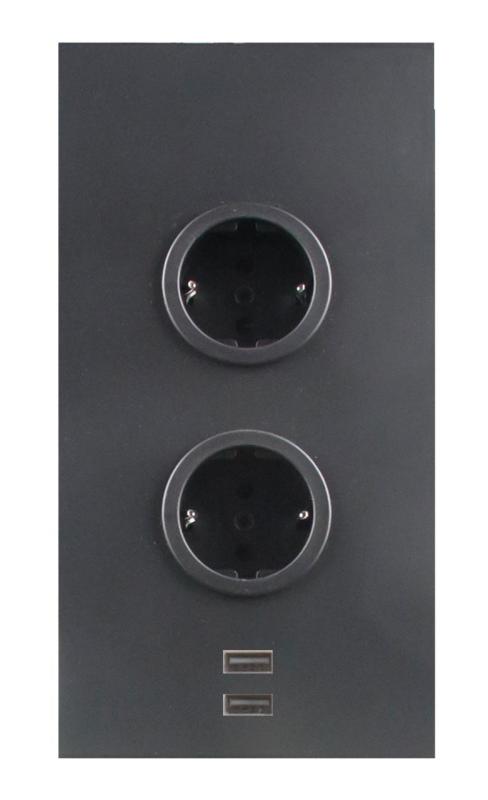 Indux Corner Energi-søjle med 2 stikkontakter, jordforbundet og 2 x USB-oplader Sort 1208972297