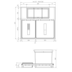 Indux Sort Affaldssystem 2-delt Håndbetjening til udtræksskuffer 1208972319