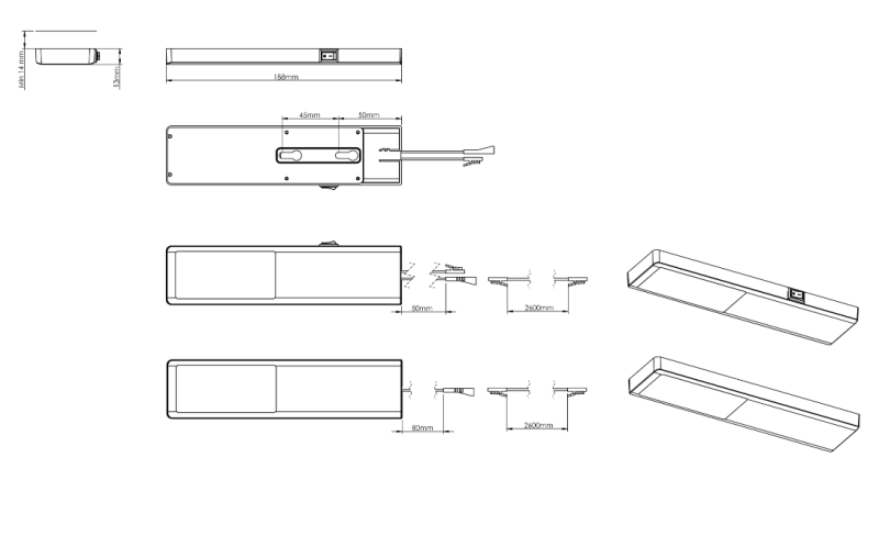 Indux Nivo Køkkenmonteret LED-sæt 3x3 W med centralafbryder Alu-look 1208972334