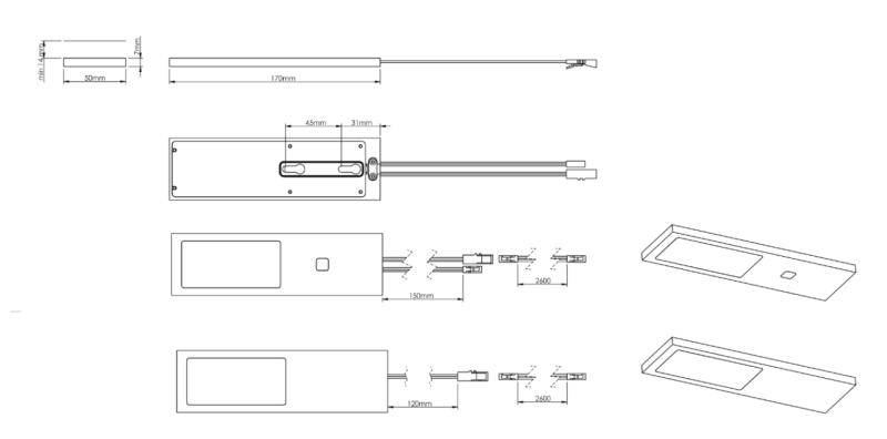 Indux Lino Køkkenmonteret LED-sæt 2 spots 4W med integreret touch-dæmpningskontakt Aluminium 1208972394