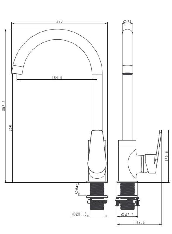 Aquanello Casa Krom Enkelt håndtag køkkenarmatur CR-1201-CS