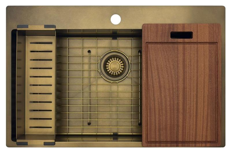 Pure.Sink Luxion Stor PVD antik bronze vask 78x50 cm Tapwing med hul til vandhane og bundrist PLX7850T-64