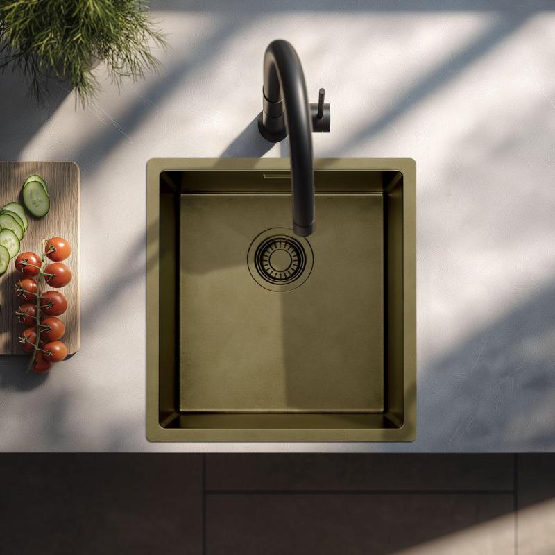 Pure.Sink Luxion PVD Antik bronze vask 36x40 cm undermontering, planmontering og påbygning  med bundhylde PLX3640-64