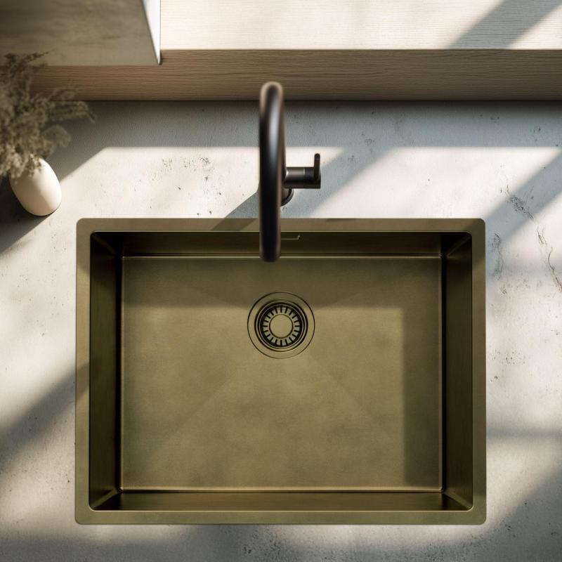 Pure.Sink Luxion PVD Antik bronze vask 55x40 cm undermontering, planmontering og overflademontering  med bundhylde PLX5540-64