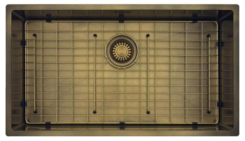 Pure.Sink Luxion Stor PVD antik bronze vask 74x40 cm undermontering, planmontering og overmontering med bundhylde PLX7440-64