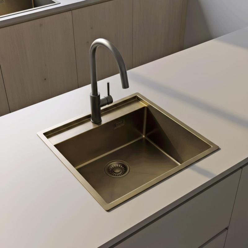 Pure.Sink Luxion PVD Antik bronze vask 51x50 cm Tapwing med hul til vandhane og bundrist PLX5150T-64