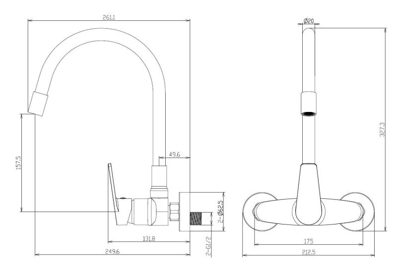 Aquanello Casa Vægmonteret køkkenarmatur i krom med høj fleksibel udløb CR-1301-CS