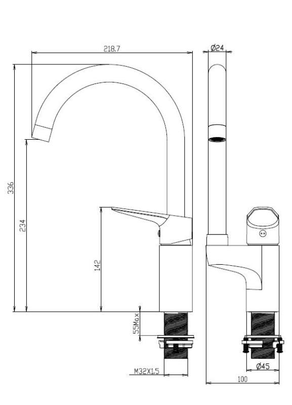Aquanello Casa Køkkenarmatur Sort med overhåndtag BL-1202-CS