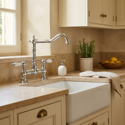 Aquanello Heritage Manor Klassisk køkken Nostalgisk bro køkkenarmatur krom med hvid håndtag CR-0010-HM