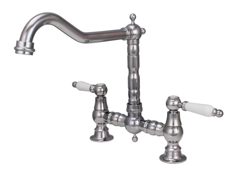Aquanello Heritage Manor Klassisk køkken Nostalgisk bro køkkenarmatur krom med hvid håndtag CR-0010-HM