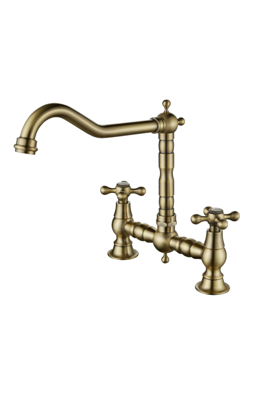 Aquanello Heritage Ascot Klassisk køkkenarmatur i nostalgisk bro-design, bronze med krydsgreb, BN-4001-HA