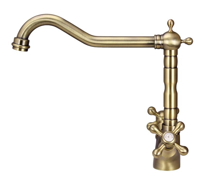 Aquanello Heritage Ascot Klassisk køkken Nostalgisk køkkenarmatur i bronze med vinklet udløb BN-4002-HA
