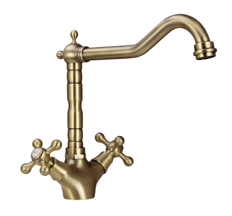 Aquanello Heritage Ascot Klassisk køkken Nostalgisk køkkenarmatur i bronze med vinklet udløb BN-4002-HA