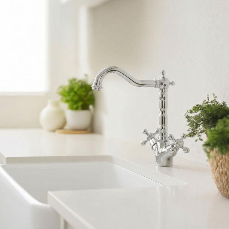 Aquanello Heritage Ascot Klassisk køkkenarmatur i nostalgisk stil, krom med vinklet udløb, CR-4002-HA