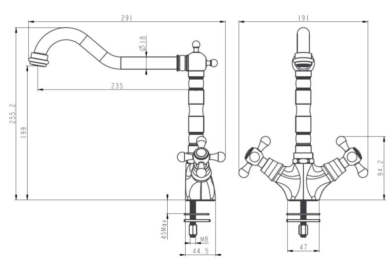Aquanello Heritage Ascot Klassisk køkkenarmatur i rustfrit stål med vinklet udløb NB-4002-HA