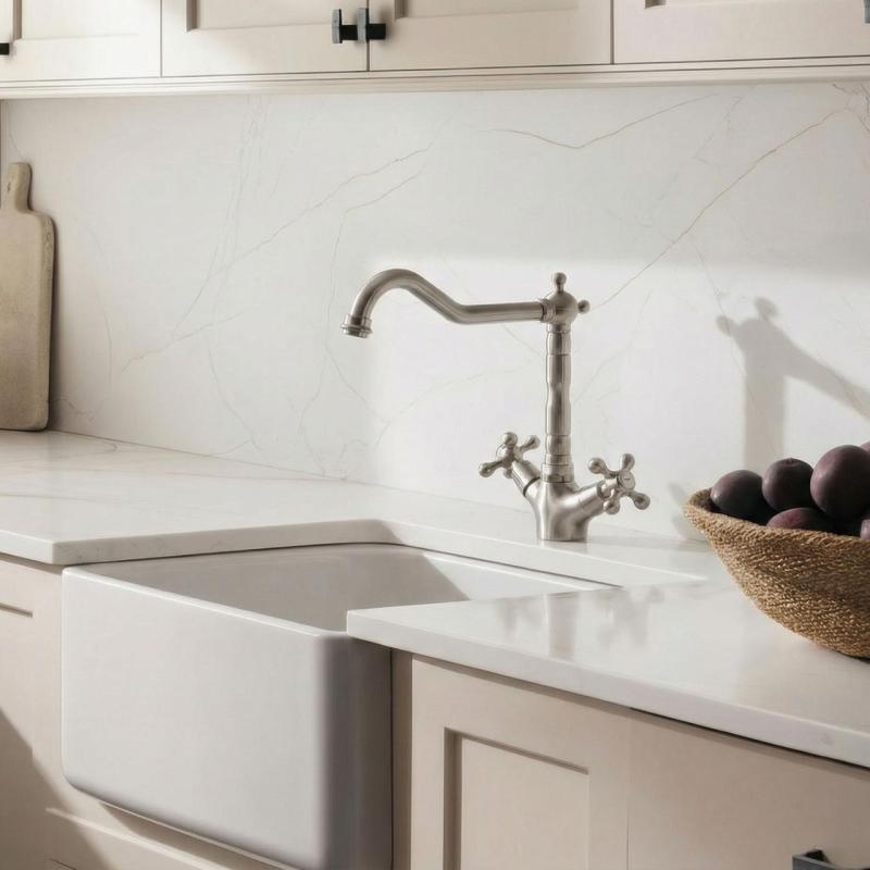 Aquanello Heritage Ascot Klassisk køkkenarmatur i rustfrit stål med vinklet udløb NB-4002-HA