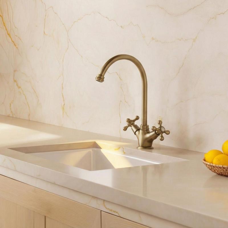 Aquanello Heritage Ascot Klassisk køkkenarmatur i nostalgisk stil, bronzefarvet med rund udløber BN-4003-HA