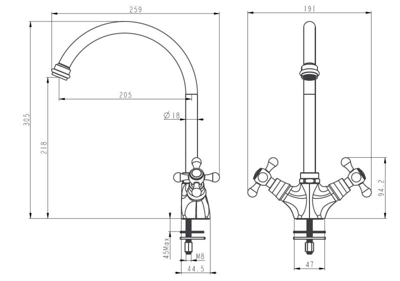 Aquanello Heritage Ascot Klassisk køkkenarmatur i nostalgisk stil, sort med rund udløber BL-4003-HA