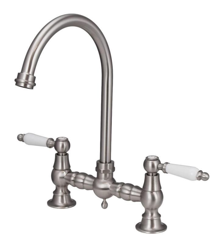 Aquanello Heritage Manor Klassisk køkken Nostalgisk bro Køkkenarmatur i rustfrit stål med hvid håndtag og rund udløb NB-4001-HA