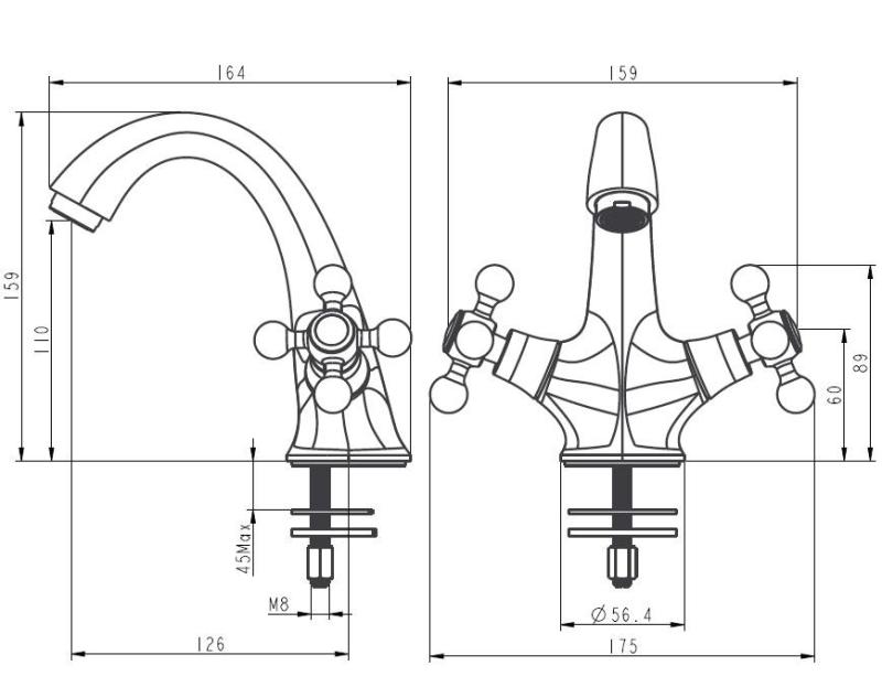 Aquanello Heritage Ascot Klassisk nostalgisk håndvaskarmatur i bronze BN-4101-HA