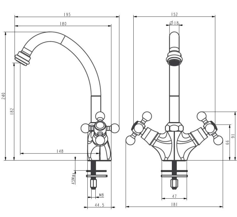 Aquanello Heritage Ascot Klassisk køkken Nostalgisk køkkenarmatur Krom CR-4004-HA