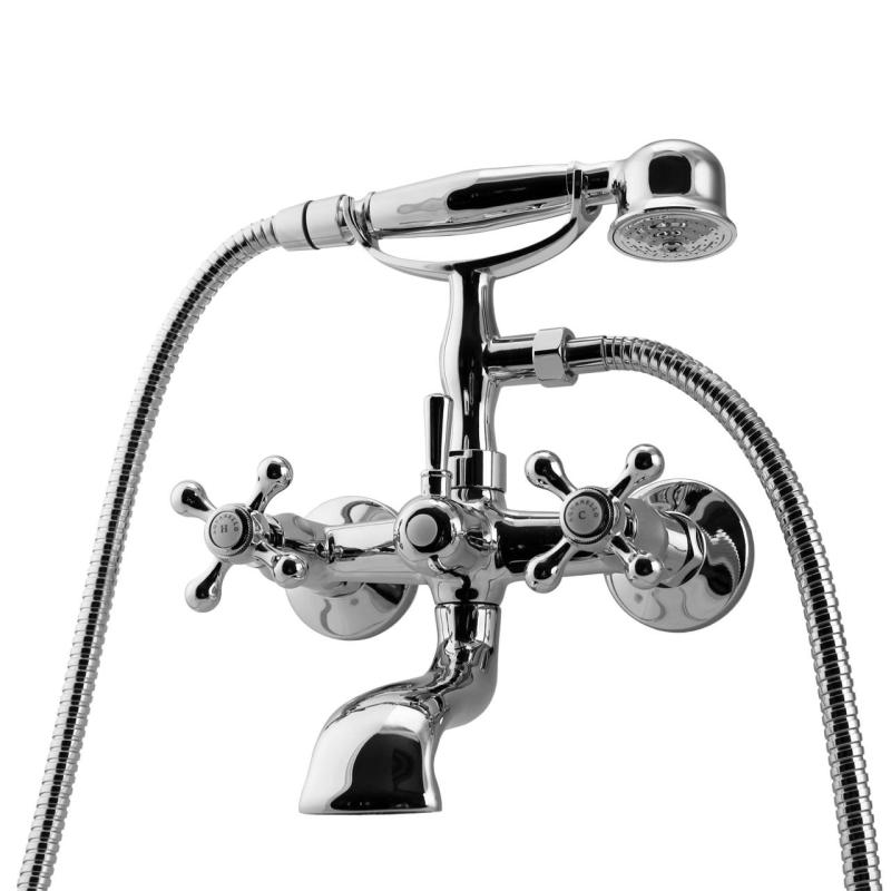 Aquanello Heritage Ascot Klassisk påbygget badekararmatur med stjerneknapper i krom, inklusive håndbruser CR-3002-HA