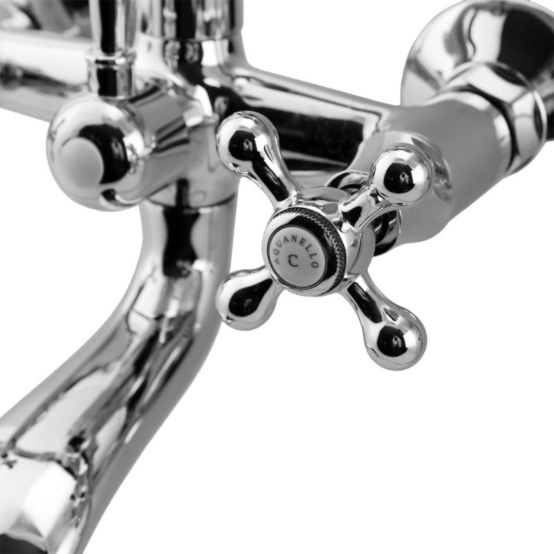 Aquanello Heritage Ascot Klassisk påbygget badekararmatur med stjerneknapper i rustfrit stål, inklusive håndbruser NB-3002-HA