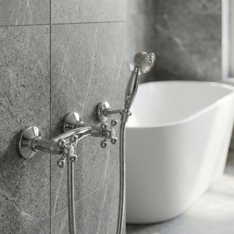 Aquanello Heritage Ascot Klassisk påbygget brusebadssæt med stjerneknapper i krom, inklusive håndbruser CR-2002-HA