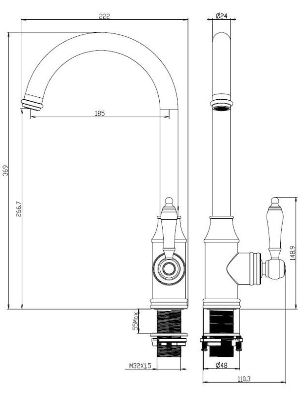 Aquanello Heritage Manor Klassisk køkkenarmatur i nostalgisk stil, krom CR-9001-HM