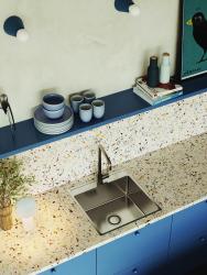 Aquadesign Plana Rustfrit stål overflademonteret vask 48 x 49 cm med hul til vandhane, inklusive vandlås og Clickclack-afløbsprop 1208972559