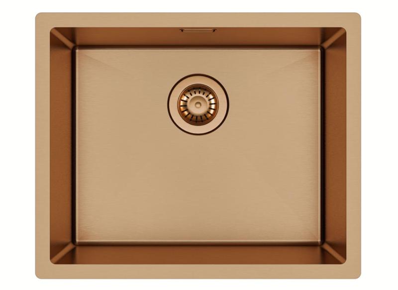 Ausmann Mosel Kombinationssæt Vask PVD Kobber 50x40 cm med køkkenarmatur, sæbedispenser og rullemåtte 1208972563