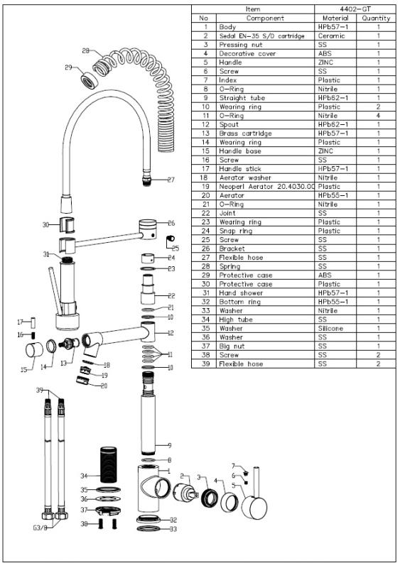Aquanello Gastro Køkkenarmatur med professionel sprøjtefunktion, krom CR-4402-GT