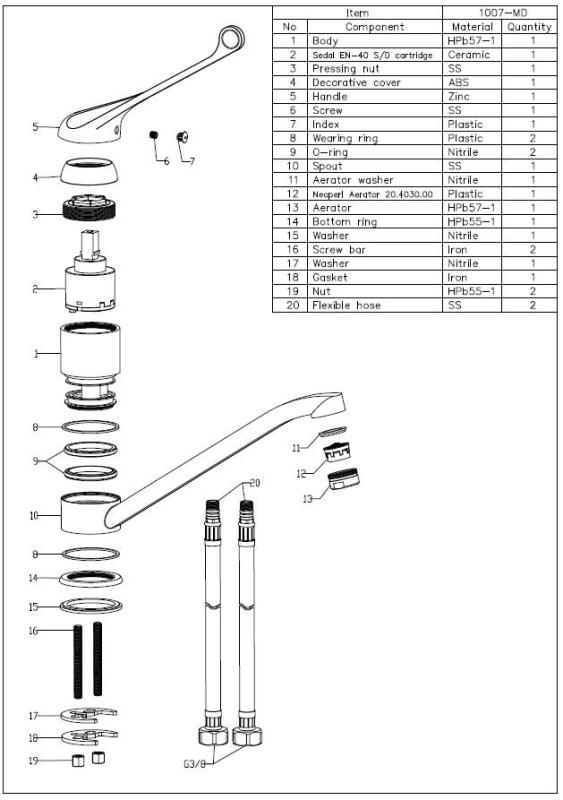 Aquanello Medic Køkkenarmatur med lang håndtag  Krom CR-1007-MD