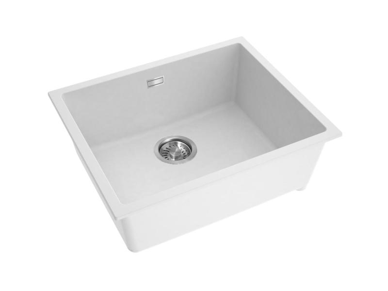 Pure.Sink Eternal Quartz hvid vask 50 x 40 cm, til under- og overmontering, med rustfri prop