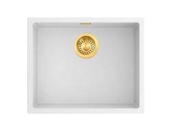 Pure.Sink Eternal Quartz hvid vask 50 x 40 cm, til under- og overmontering, med guldpropp