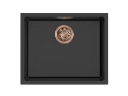 Pure.Sink Eternal Quartz sort vask 50x40 cm til under- og overmontering med automatisk kobberprop