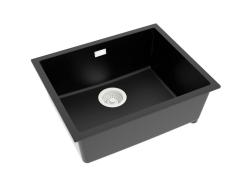Pure.Sink Eternal Quartz sort vask 50 x 40 cm, til under- og overmontering, med automatisk hvid prop