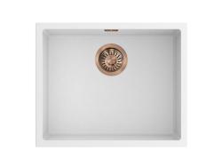 Pure.Sink Eternal Quartz hvid vask 50x40 cm til under- og overmontering med automatisk kobberprop