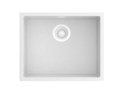 Pure.Sink Eternal Quartz hvid vask 50x40 cm til under- og overmontering med automatisk hvid prop