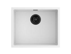 Pure.Sink Eternal Quartz hvid vask 50x40 cm til under- og overmontering med automatisk sort prop