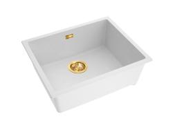 Pure.Sink Eternal Quartz hvid vask 50x40 cm til indbygning i bordplade og undermontering med guldpropp