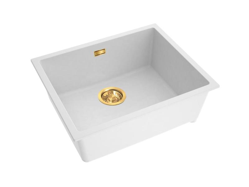 Pure.Sink Eternal Quartz hvid vask 50x40 cm til indbygning i bordplade og undermontering med guldpropp