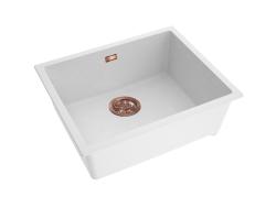 Pure.Sink Eternal Quartz hvid vask 50x40 cm, til indbygning i bordplade og undermontering, med kobberprop