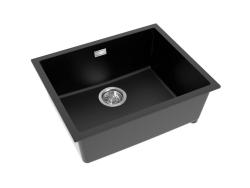 Pure.Sink Eternal Quartz sort vask 50 x 40 cm til indbygning i bordplade og undermontering med automatisk prop i rustfrit stål