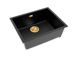 Pure.Sink Eternal Quartz sort vask 50 x 40 cm, til indbygning i bordplade og undermontering, med automatisk guldpropp