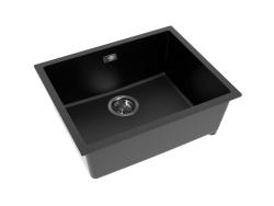 Pure.Sink Eternal Quartz sort vask 50 x 40 cm, til indbygning i bordplade og undermontering, med automatisk prop i gunmetal