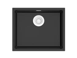Pure.Sink Eternal Quartz sort vask 50 x 40 cm, til indbygning i bordplade og undermontering, med automatisk hvid prop