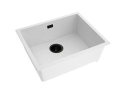 Pure.Sink Eternal Quartz hvid vask 50x40 cm til indbygning i bordplade og undermontering med automatisk sort prop