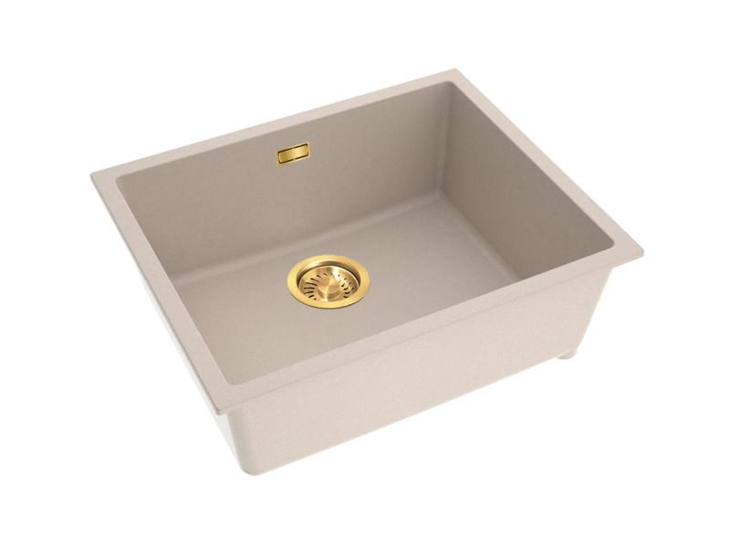 Pure.Sink Eternal Quartz Beige vask 50x40 cm, til indbygning i bordplade og undermontering, med automatisk guldpropp