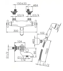 Huber Croisette Badtermostatbatteri med håndbrusersæt Krom CSD2701021